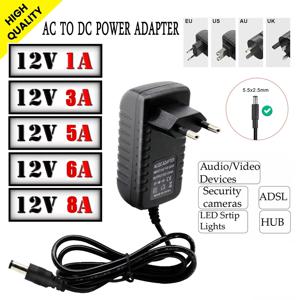 AC 110-240V에서 DC 12V 1A 3A 8A로 변환하는 범용 전원 어댑터 충전기 변환기 EU US UK AU 플러그 트랜스포머 LED 스트립 라이트용