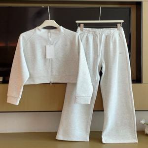 2025 가을 신상 스탠드업 칼라 캐주얼 수트 여성용 패션 루즈 지퍼 가디건 스트레이트 팬츠 스포츠 2피스 세트