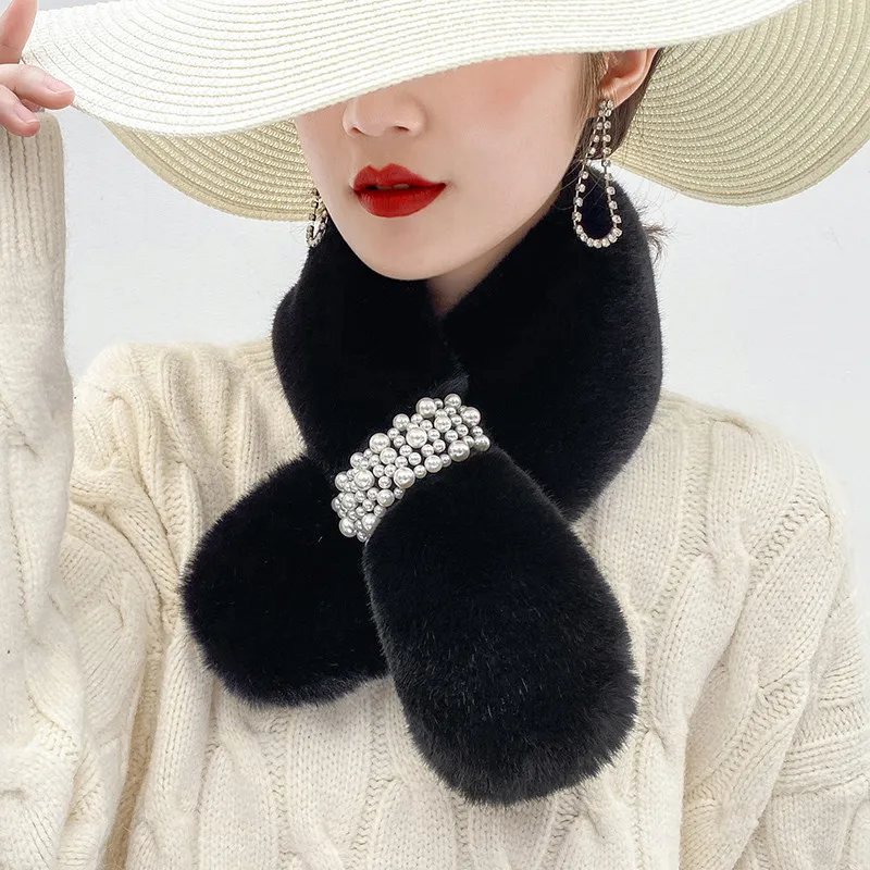 여성 겨울 인조 토끼털 스카프 부드럽고 따뜻한 목도리 편안한 칼라 우아한 목도리 가을 겨울 패션 액세서리