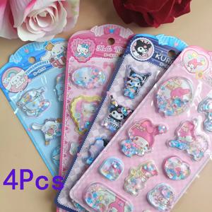 @4개입 산리오 만화 3D 쉐이크 워터 스티커 블랙 뷰티풀 멜로디 홈 스티커 데코레이션 노트북 스티커 폰 케이스 장난감