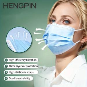 HENGPIN 50PCS 블루 일회용 마스크 3층 통기성 먼지 보호 마스크 일상 여행 작업용 마스크