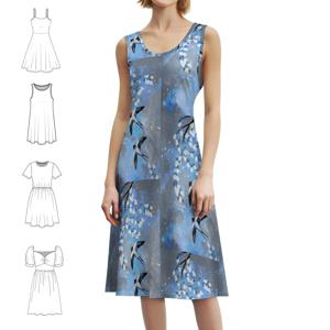 Swallows On Blue And Grey 여성용 우아한 파티 드레스 A라인 드레스(짧은/긴/소매 없는 옵션 포함) Swallows Bluebirds Blue