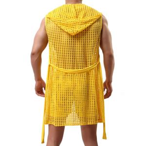 섹시한 가운 잠옷 메쉬 까마귀 수면 라운지 파자마 게이 착용 남성 중공 패션 관점 드레싱 가운 목욕 가운 (반바지 없음)