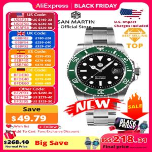 산 마틴 뉴 40mm 워터 고스트 다이버 시계 남성용 럭셔리 NH35 PT5000 자동 기계식 시계 사파이어 방수 200m SN0017