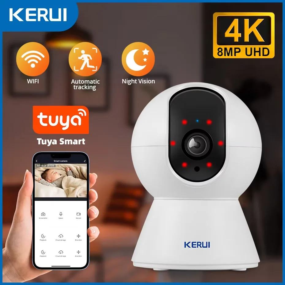 KERUI 5MP 4K Tuya 스마트 미니 WiFi IP 카메라 실내 무선 홈 보안 AI 인간 감지 CCTV 감시 카메라 자동 추적