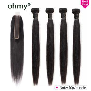 Ohmy 50g 4/5/6 인간의 머리카락 묶음 (클로저 포함) Kim K 2x6 베트남 스트레이트 투명 중간 부분 레이스 클로저 및 번들 전체