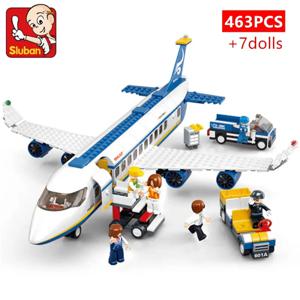 463Pcs 도시 공항 에어 버스 항공기 비행기 비행기 Brinquedos Avion 모델 빌딩 블록 아이들을위한 벽돌 교육 장난감