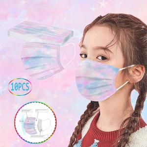 어린이용 타이 다이 그라데이션 인쇄 일회용 마스크, 야외 방진 얼굴 보호 마스크, 3 층 방진 마스크, 10 개