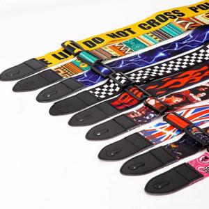 기타 스트랩/레드 플레임 자카드 기타 스트랩/가죽 엔드/길이 조절 가능/패턴 스트랩이 있는 내구성 있는 스트랩/기타용