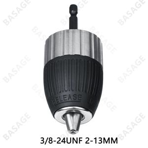 1.5-13mm 전기 드릴 척 열쇠가없는 자동 잠금 3/8-24UNF 드라이버 도구 액세서리 열쇠가없는 어댑터 충격 육각 섕크