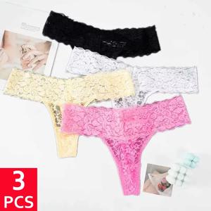 3PCS 레이스 꽃 여성 팬티 낮은 허리 통기성 팬티 여성 끈 속옷 M-2XL 솔리드 섹시한 g-문자열 투명 팬티