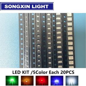 5730 5050 3528 1210 1206 0805 0603 0402 3020 100, SMD LED 다이오드 키트, 적색, 녹색, 청색, 백색, 황색, 2835 개, 5 가지 색상, 각 20 개, 0.2W