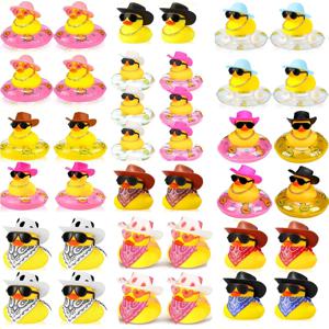 12 세트 카우보이 고무 오리 대량 미니 자동차 노란색 Duckies 장난감 파티 호의 자동차 장식품 여름 생일 수영 용품