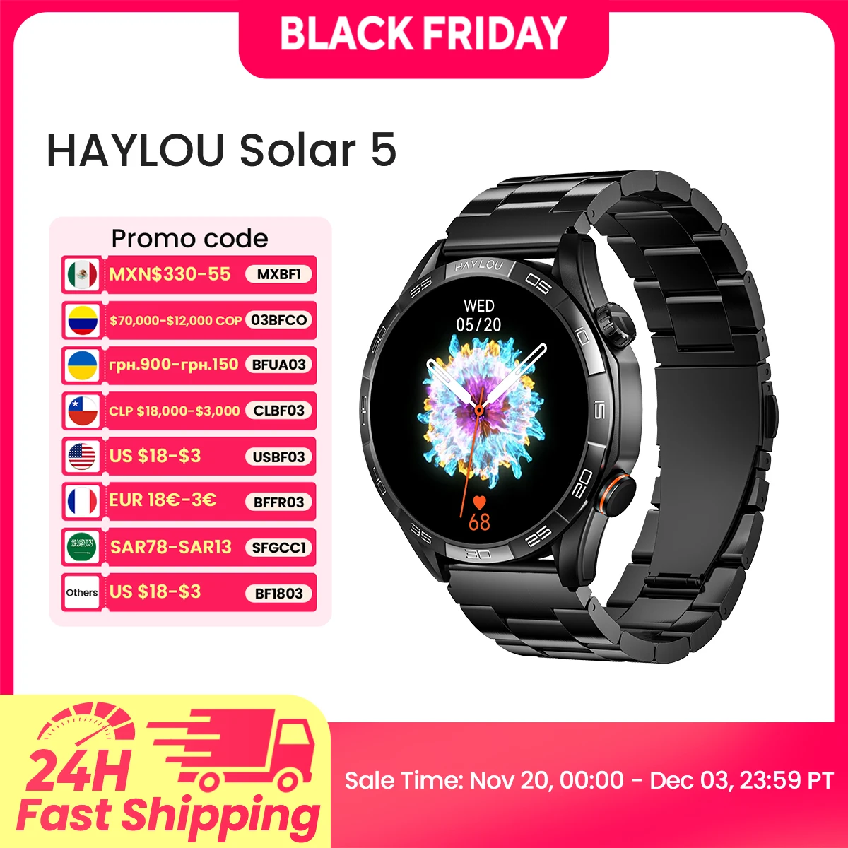 HAYLOU Solar 5 음성 통화 스마트 워치 1.58'' AMOLED 디스플레이 60Hz 스마트 시계 음성 지원 남성용 스포츠 스마트 워치