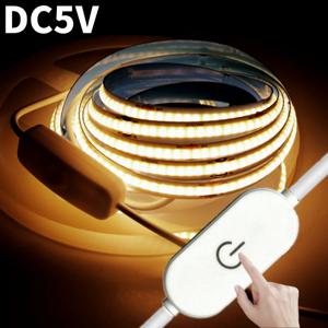 5M USB LED 스트립 빛 5V COB 320LED/M 디밍이 가능한 COB 램프 테이프 터치 센서 DIY TV 미러 백라이트 주방 룸 야간 조명