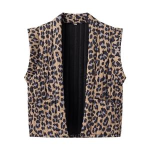 레오파드 무늬 겨울 여성 두꺼운 조끼, 스트리트 스타일 패션, 우아한 숙녀 민소매 상의, 캐주얼 따뜻한 의류, 스트리트웨어