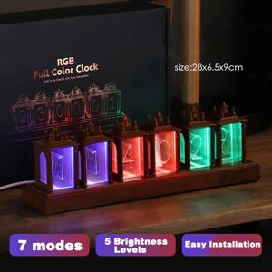 LED 디지털 시계 Nixie 튜브 시계 RGB 글로우 튜브 시계 호두 나무 야간 조명 디지털 알람 Atomosphere 램프 시계 타이머 선물