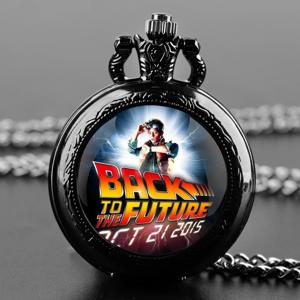미래로 돌아 가기 체인 목걸이와 빈티지 유리 돔 회중 시계 빈티지 석영 펜던트 시계 시계 체인 남성 여성