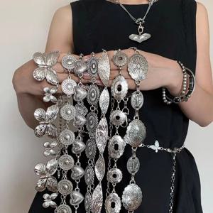 실버 여성용 레트로 허리 체인 액세서리, 금속 체인 벨트, 다용도 매치 스커트 바지, 얇은 가죽 벨트, 트렌디 여름 신상