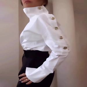 여성용 긴팔 단추 블라우스, 용수철 시크 화이트 상의, 오피스 셔츠, 2025 캐주얼, 신상 패션