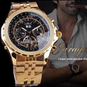 Jaragar 1105-2 패션 뚜르비옹 캘린더 방수 축광 자동 기계식 스테인레스 스틸 시계 남성용 Reloj Hombre