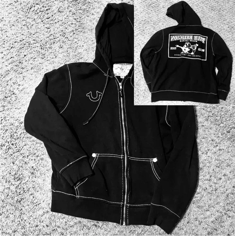 American Y2K 레트로 지퍼 업 까마귀 옷 하라주쿠 힙합 캐주얼 지퍼 자켓 탑 고스 오버 사이즈 까마귀 스웨터 남성 여성