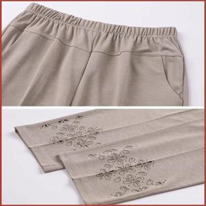 중년 및 노인 여성을위한 느슨한 편안한 얇은 신축성있는 허리 바지 여름 캐주얼 스타일 루즈 피트 할머니 옷