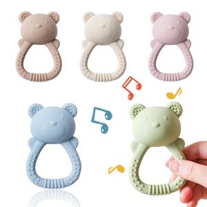 아기 실리콘 Teether 곰 핸드 벨 식품 학년 Teether 장난감 딸랑이 아기 0-12 개월 실리콘 감각 장난감 실리콘 젖니가 남 장난감