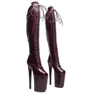 Leecabe 23CM/9inches Shiny PU 어퍼 스몰 오픈 토 트렌드 패션 하이힐 플랫폼 스트리퍼 힐 폴 댄스 부츠