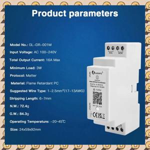 A003 GLEDOPTO Matter Wifi Din 레일 회로 차단기 16A 최대 On OFF APP 음성 가정용 전기 제품 Matter Hub 필요