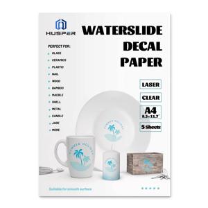 A4 크기 레이저 클리어 워터 슬라이드 데칼 용지 5 매 종이 소재 워터 슬라이드 전송 용지 공예품 용 인쇄 가능한 데칼
