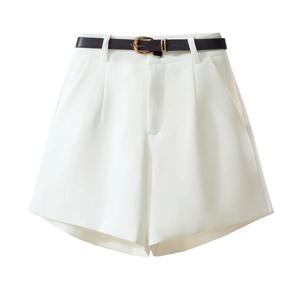 하이웨이스트 A라인 와이드 레그 팬츠 여성용 수트 반바지 루즈 아우터웨어 화이트 캐주얼 팬츠 벨트 포함 봄 여름 2025