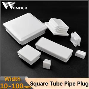 흰색 사각형 튜브 파이프 플러그 직사각형 플라스틱 블랭킹 엔드 캡 테이블 다리 피트 삽입 플러그 먼지 커버 13x13mm-100x100mm