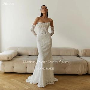 Dianruo 절묘한 Strapless 인어 웨딩 드레스 진주 럭셔리 로브 드 Mariée 2025 레이스 아플리케 맥시 신부 가운 맞춤형