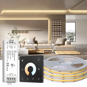 5M 10M 20M COB CCT LED 스트립 24V 플렉시블 고밀도 디밍 가능 실내등 2.4G RF 터치 리모컨 듀얼 화이트 2700K-6500K