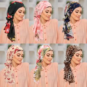 2 개/대 여성 꽃 인쇄 헤어 서클 조합 세트 Headscarf 모자 이슬람 터번 Hijab 종양 머리 스카프 Headwear Bandana