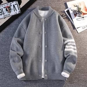 남성용 고품질 니트 오픈 가디건 스웨터, 루즈핏 컬러 블록 트렌디 재킷, 십대들을 위한 편안하고 부드러운 폴리에스터 긴팔 겨울 상의