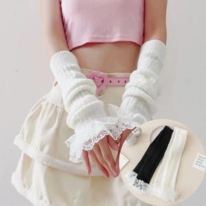 여성 니트 울 팔 슬리브 롱 니트 핑거리스 장갑 Y2K 레이스 패션 암 워머 JK 로리타 레그 워머 펑크 액세서리