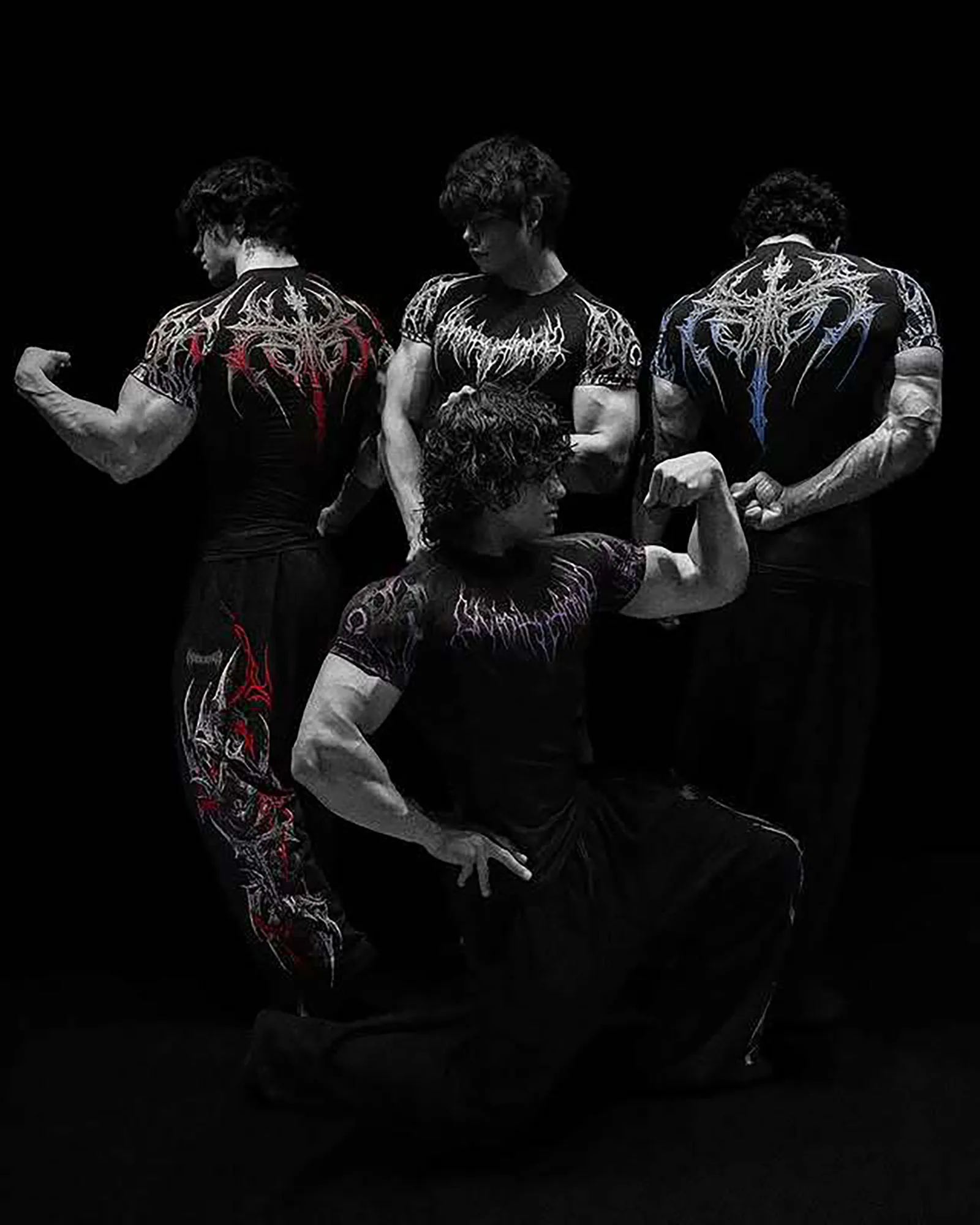 남성용 다크 고딕 프린트 머슬 티셔츠, 고탄성 속건성, 보디빌딩 트레이닝, 2025년 여름