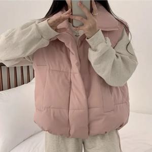 여성용 시크 오버사이즈 내구성 좋은 면 다운 재킷 조끼 아우터웨어 봄 가을 패셔너블 출퇴근 스타일 무브랜드