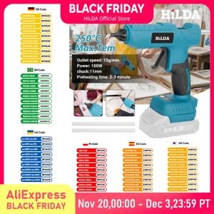 정밀 노즐이 있는 HILDA 전기 핫멜트 접착제 총 11mm 접착제 스틱 및 향상된 안전 무선 접착제 맞춤 Makita 18V 배터리