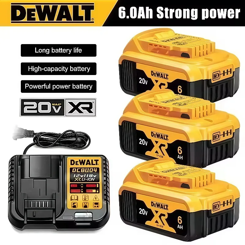 100% DeWALT 오리지널 배터리 20V/5Ah 6Ah MAX FlexVolt DCB606 DCB205 DCB206 DCB209 DCB182 DCF512 전동 공구용 충전기 포함