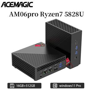 ACEMAGIC AM06Pro 미니 PC 라이젠 7 5825U 16GB 램 512GB SSD 터보 부스트 최대 4.5GHz M.2 2230 WiFi6 미국 플러그 3화면 디스플레이 지원
