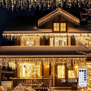 3M-35M 크리스마스 장식 2025 가정용 야외 LED 커튼 아이스클 스트링 라이트 거리 장식용 가랜드 겨울 2026 장식