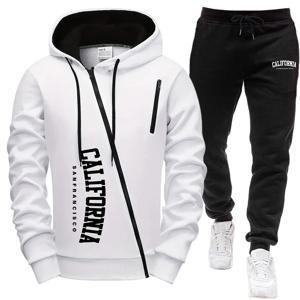 가을 겨울 보온 스포츠웨어 캐주얼 후드티 운동복 캘리포니아 프린트 남성 지퍼 후드 재킷 조거 팬츠 트랙수트