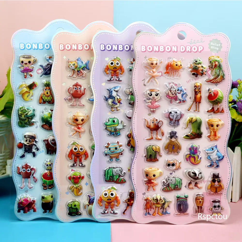 애니메이션 이탈리아 브레인로트 3D 입체 스티커 텅 텅 텅 사후르 재미있는 동물 버블 데칼 장난감 방수 귀여운 DIY 폰 다이어리