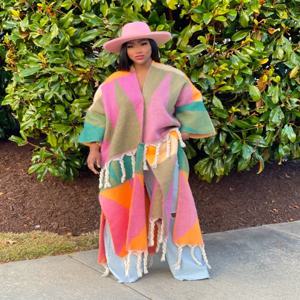 패션 미국 블로거 인기 겨울 오픈 프론트 따뜻한 퍼지 롱 가디건 대형 아프리카 멀티 컬러 소프트 울 더스터 코트