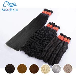 Maxhair 땋기 위한 인모 벌크 스트레이트 헤어, 씨실 없는 연장, 버진 인모 벌크 헤어 번들
