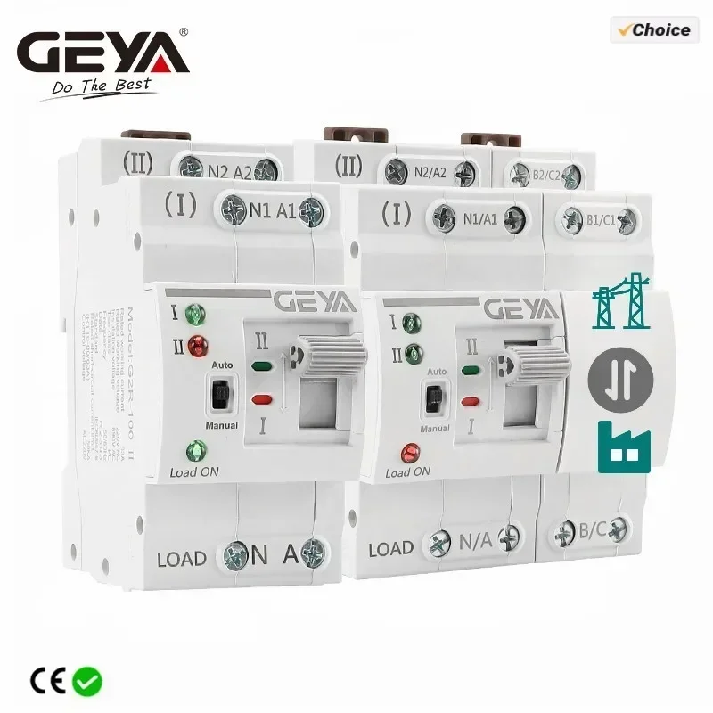 GEYA G2R 자동 전송 스위치, Din 레일 ATS 이중 전원 전기 선택기 스위치, 무정전 전원 25A 40A 63A 110V 220