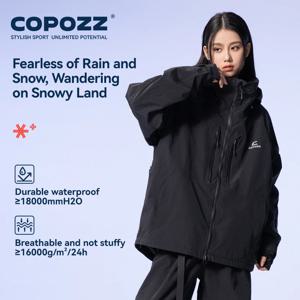 COPOZZ Thicken 3L 스키 자켓 남성 여성 방풍 방수 겨울 스키 코트 스키웨어 솔리드 컬러 후드 따뜻한 스노우 보드 스키 복